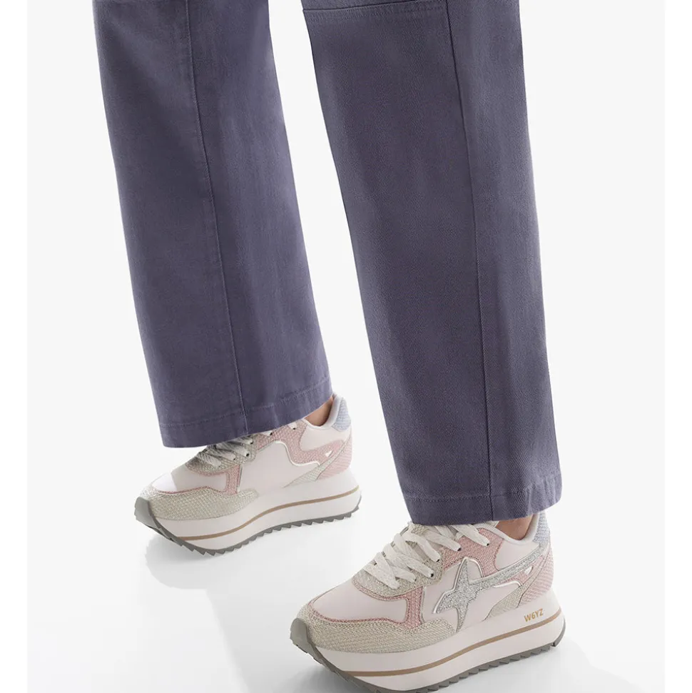 Sneakers Platform Donna W6YZ Deva-W. in Tessuto Tecnico e Suede Cipria Milk e Lilac