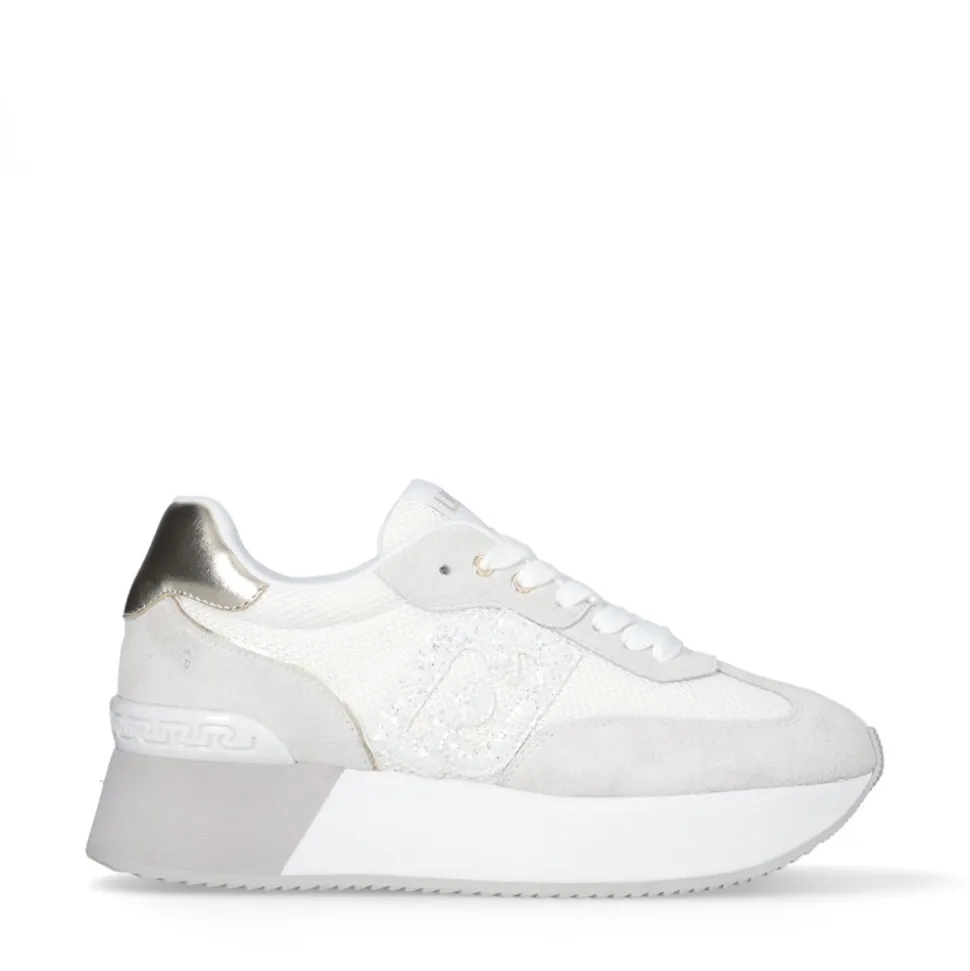 Sneakers Platform LIU JO Dreamy 02 in Suede e Mesh con Logo Glitter Purity Light Gold