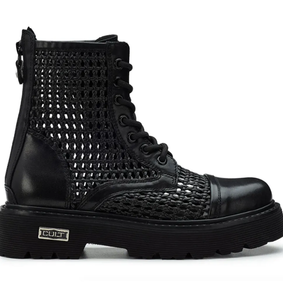 Stivali Donna CULT Slash 4218 Anfibi in Pelle Nera Intrecciata