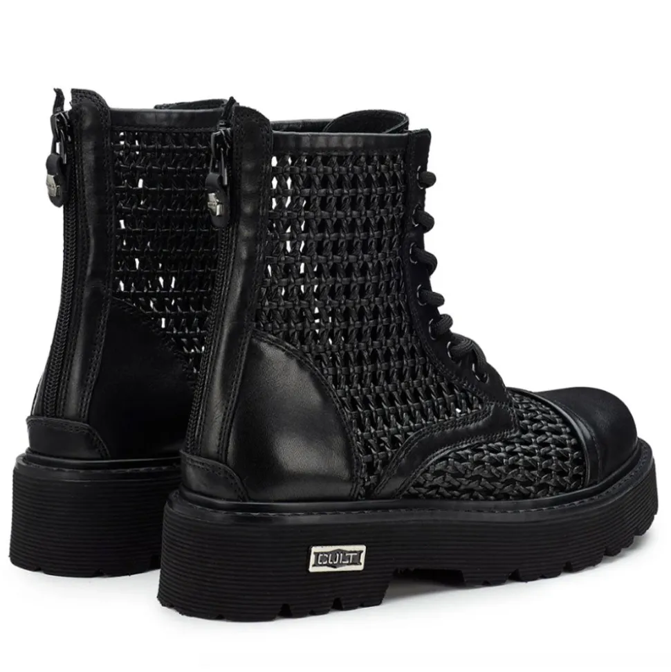 Stivali Donna CULT Slash 4218 Anfibi in Pelle Nera Intrecciata