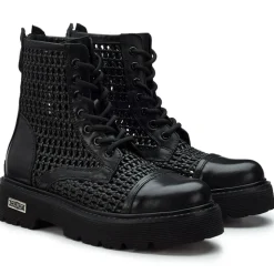Stivali Donna CULT Slash 4218 Anfibi in Pelle Nera Intrecciata