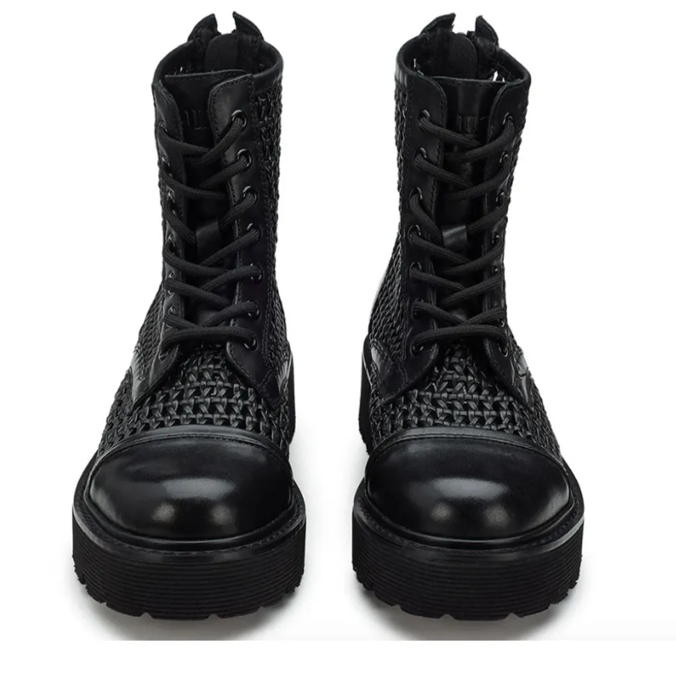 Stivali Donna CULT Slash 4218 Anfibi in Pelle Nera Intrecciata